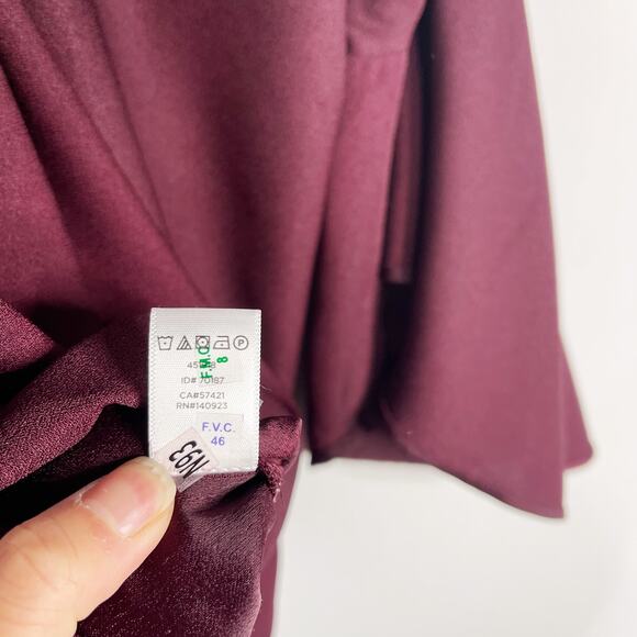 New LOFT M Burgundy Red Ruffle Off The Shoulder Halter Blouse Top Bell Sleeve - Picture 10 of 13